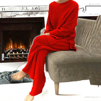 Ensemble décontracté élégant pour femme – Pull et pantalon en maille anti-boulochage, coupe ample, couleur unie, manches longues – Collection Automne Hiver