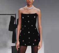 Mini robe bandage élégante noire sans bretelles avec perles et diamants Robes sexy dos nu taille haute Robes de soirée Club de fête pour femmes
