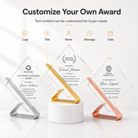Placa de Cristal Transparente Grabable con Base Metálica para Escritorio, Contenido Personalizado, Trofeo de Reconocimiento Empresarial