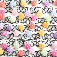 Lot de 12 colliers ras-du-cou élastiques style ethnique bohème, colorés, avec motifs ours et fleurs, pour femmes, bijoux fantaisie, colliers de clavicule effet tatouage