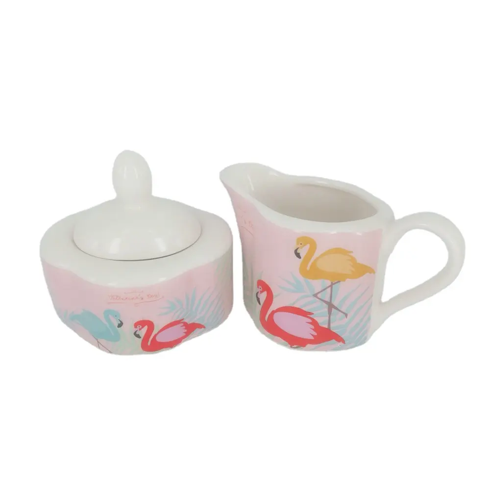 Pots de sucre et de crème rose en céramique, design Flamingo, conception unique, pots avec ensembles de pots à lait, de haute qualité