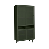 Meuble TV contemporain en fer avec portes coulissantes, étagères réglables, vert olive, design moderne pour salon, usage domestique 5+