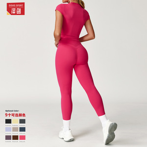 Nueva ropa deportiva para mujer, traje de gimnasio, almohadillas desmontables para el pecho, sujetador, camisas de manga corta, mallas de cintura alta, conjuntos de Fitness para damas - Product Image 6