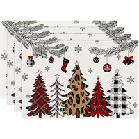 Napperons de Noël artificiels en polyester imprimés, motifs flocons de neige, carreaux et sapins, pour repas de Noël, décoration de cuisine et de fêtes