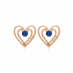 Boucles d'oreilles en pierre de saphir, Design cœur entrelacé, bijoux en argent Sterling 925 faits à la main turcs, vente en gros - Product Image 2