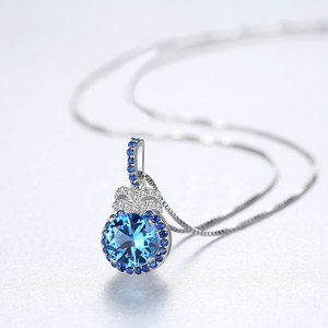 Collares de moda con logotipo personalizado para mujer, collares de topacio azul de plata de ley S925 al por mayor de fábrica (opciones de cobre disponibles) - Product Image 5