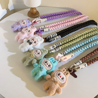 Cute White Labubu Doll Outdoor Travel Mobile Phone Straps Universal Female Accessories with Hanging Chain Lanyard Bag
