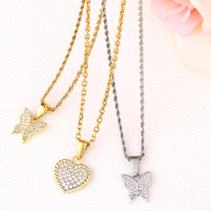 KRKC Della Signora Mini Piccolo Piccolo Delicato Cristallo di Diamante DELLA CZ Del Cuore e di Fascino Della Farfalla Del Pendente Della Collana Dei Monili Delle Donne Set Collana Del Cuore - Product Image 3