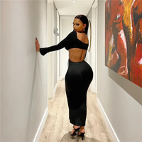 Sexy Hipster femmes robes décontractées Maxi robe dames décolleté évider dos nu mince solide robe de soirée