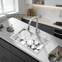 Évier de cuisine multifonctionnel monobloc en acier inoxydable 304 brossé, fait main, moderne, argenté, 3-5 mm, pour usage polyvalent