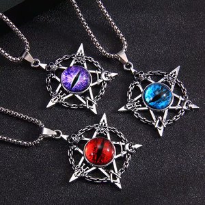 Collier Hip Hop rétro avec pendentif œil turc bleu pentacle, œil <span class=keywords><strong>du</strong></span> <span class=keywords><strong>diable</strong></span>, crâne magique punk, pop - Product Image 5