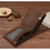 AndoBag dompet pendek RFID untuk pria, dompet pendek kulit kuda gila Retro, dompet koin lipat dua kulit sapi asli 1406