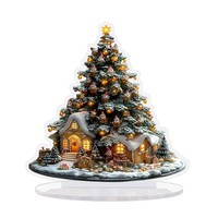 Stand Akrilik Rumah Rusa Natal Dengan Alas, Ornamen Meja Datar, Dekorasi Meja Ruang Tamu Kantor, Hadiah Liburan Lintas Negara