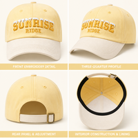 Casquette Dad Hat bicolore avec panneau en lettres en relief et broderie 3D en mousse gonflée, logo personnalisé, jaune crème, confortable pour l'été, réglable, vente en gros