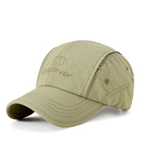 Casquette de baseball sportive en nylon à séchage rapide, protection solaire, prix de gros, logo brodé personnalisé, non structurée, 6 panneaux, maille transparente