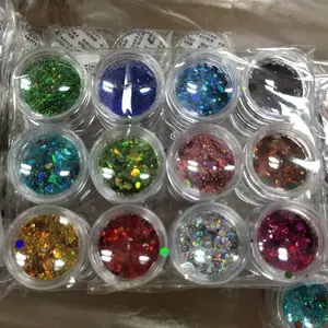 24 adet holografik tıknaz altıgen tırnak pul pul UV jel lehçe ışıltılı toz toz DIY Charm Glitter Flakes Paillette