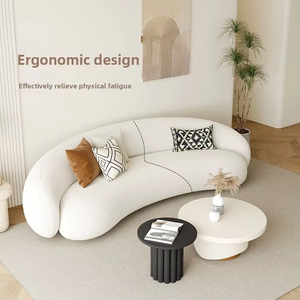 Canapé Courbé Monoplace en Flanelle Crème <span class=keywords><strong>Pas</strong></span> <span class=keywords><strong>Cher</strong></span> avec Pieds en Bois, Design Moderne et Simple pour Salons et Petits Espaces - Product Image 1