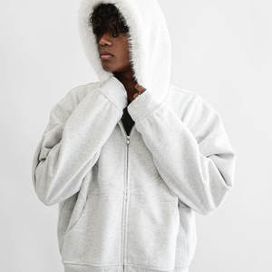 Sudadera con Capucha Corta de Manga Larga con Cierre de Cremallera y Peluche 100% Algodón - Product Image 1