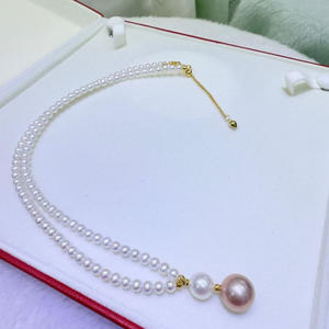 Collier de perles d'eau douce haut de gamme Zhuji, perles de 3-4 mm, perles de 8 mm + 11-12 mm, perles violettes, design unique - Product Image 2