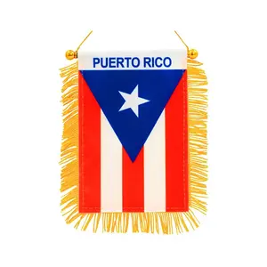 Benutzer definierte doppelseitige 4x6 Zoll Puerto Rico Mini Land fringy Fenster hängen Flagge Banner für Auto Rückspiegel Dekoration