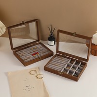 Boîte de rangement pour bijoux en bois de pêche avec fenêtre transparente, compartiments multifonctionnels, anti-poussière, boîte de présentation, organisateur de cadeaux