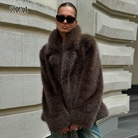 Veste en fausse fourrure mi-longue pour femme, col blazer, marron, fourrure écologique, manteau en fourrure de renard, manteau pour femme