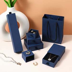 Boîte à bijoux avec étiquette personnalisée boîte à bijoux en papier à tiroir coulissant bleu boîte de présentation avec logo et sac cadeau collier boucle d'oreille - Product Image 4