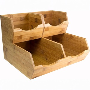 Panier de rangement à double compartiment en bambou, organisateur de cuisine, design minimaliste - Product Image 1
