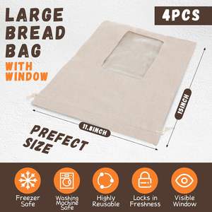 Nouveau Design 15*12 Pouces Sacs De Rangement De Pain En Lin Réutilisables Avec Doublure En Tpu Fenêtre Transparente - Product Image 5