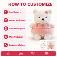 Ours en peluche fraise avec robe à volants rose, ours en peluche blanc en robe fraise brodée pour cadeau