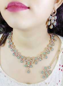 Gold Plated AD Stone Choker <b>Necklace</b> Set with Maangtikka | Best Wedding Jewelry for Wedding Engagement and Anniversary - Product Image 5