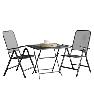 Set da Pranzo da Giardino Antracite per 2 Persone, Pieghevole, in Metallo, Design Minimalista - Product Image 1