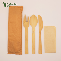 Kit de couverts jetables écologiques biodégradables en bambou, vaisselle portable et durable pour le camping, les fêtes, les restaurants de restauration rapide, les repas en avion