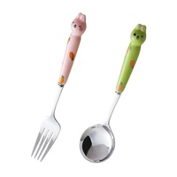 Ensemble de cuillères et fourchettes en acier inoxydable 304 avec manche en céramique, motifs chat, patte, canard, lapin, pour dessert, café, thé, fruits, ustensiles de table à domicile
