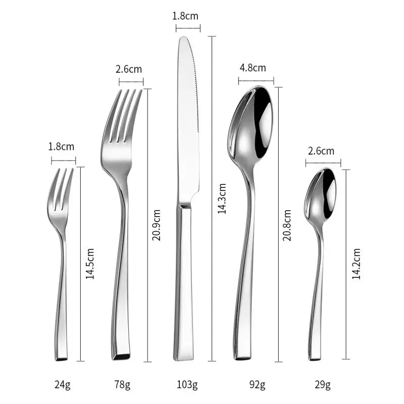 शादी के लिए कस्टम आधुनिक स्टेनलेस स्टील सिल्वरवेयर होटल चाकू चम्मच कांटा सेट