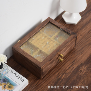Wood Jewelry <b>Box</b> 24X16.5X8Cm With <b>Glass</b> Top And Dual Drawers For Storage - Product Image 4
