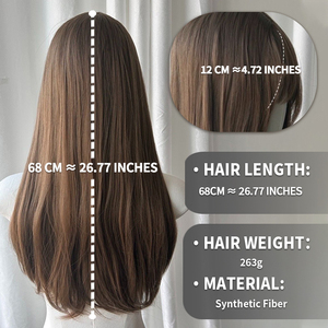 Perruque synthétique longue et droite brun châtain de 27 pouces avec frange complète et cuir chevelu simulé pour femme, idéale pour le quotidien, les fêtes et le cosplay - Product Image 3