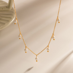 Freshwater Pearl Tassel <b>Necklace</b> 18K Gold Stainless Steel Women's Everyday Wear - Product Image 4