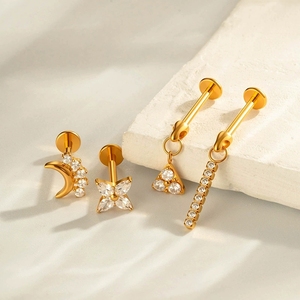 YW G23 ASTM F136 Piercing de labio de flor de titanio Anillo Labret roscado Pendientes de tuerca con parte posterior plana para mujer - Product Image 2