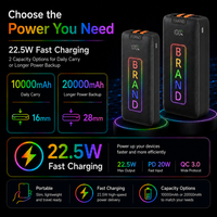 Batterie externe personnalisée 10000mAh 20000mAh, chargeur portable avec logo lumineux personnalisé, câbles doubles intégrés, 4 sorties et écran LED