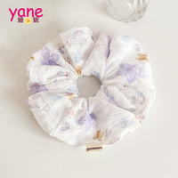 Scrunchie rambut besar berbahan kain floral Korea untuk wanita, lembut dan segar, aksesori rambut gaya liburan untuk kuncir kuda.