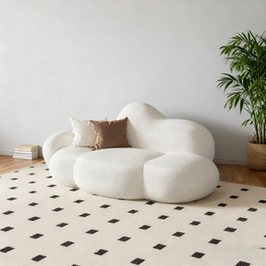 Canapé inclinable nuage français minimaliste moderne, revêtement en laine d'agneau haute résilience couleur crème, une place pour salon - Product Image 5