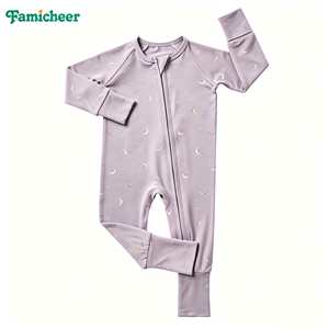 Combinaison bébé à fermeture éclair avec imprimé floral de dessin animé, douce et respirante en fibre de bambou, manches longues, pyjama une pièce pour nouveau-né - Product Image 2