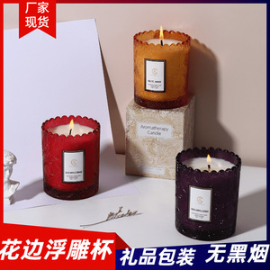 Scented Candles Cylinder Shape Lace Trimmed Cup Plant Scent Soy Wax Glassware Aromatherapy Gift - Product Image 4