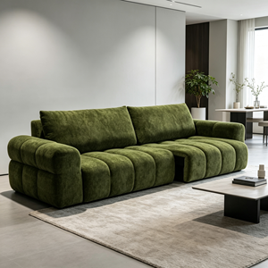 Sofá Seccional Moderno de Terciopelo Verde con Brazos Acolchados y Respaldo con Cojines para Sala de Estar - Product Image 3