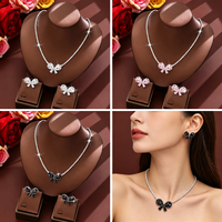 Parure de bijoux de mariée de luxe en zircon AAA, collier et boucles d'oreilles, chaîne de clavicule nœud papillon, bijoux nœud papillon, vente chaude