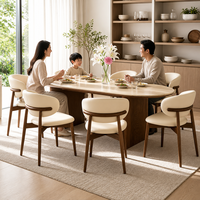 Multifunktionales Esszimmer-Set für Landhaus & Hotel mit 6 Sitzplätzen, Massivholz + Sinterstein + Leder, Verleiht dem Raum Eleganz