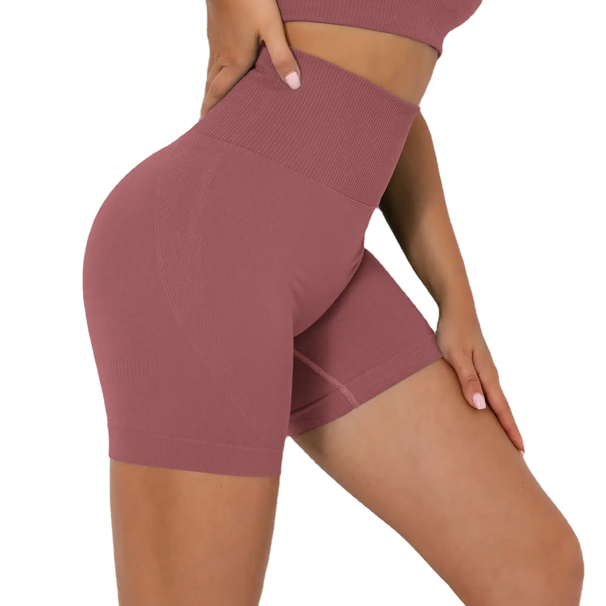 Quality Choice Europe And The United States Seamless Knit Solid Color Peach Butt Shorts Running Fitness Tight Yoga Pants Women
