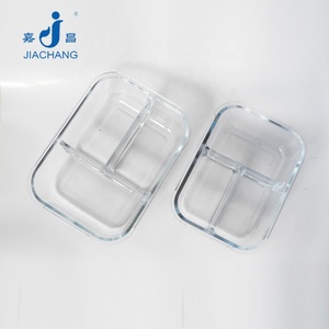 Boîte à lunch en <span class=keywords><strong>verre</strong></span> Rectangle quatre compartiments, portable au four à micro-ondes portatif avec 3 compartiments - Product Image 1