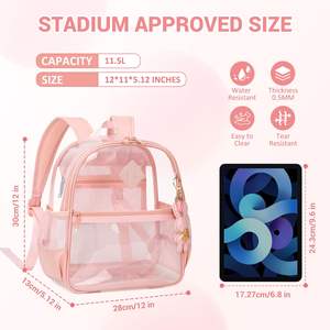 Sac à dos transparent personnalisé en gros, petit format, approuvé pour les stades, 12x6x12 pouces, en TPU épais, mini sac transparent pour concerts et événements sportifs - Product Image 2